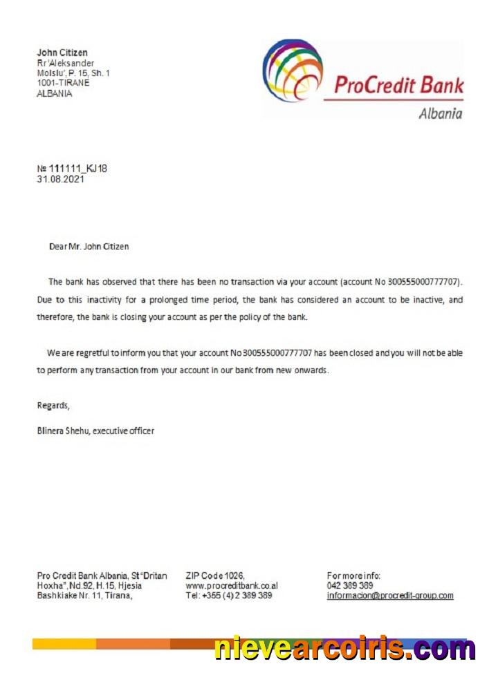 Albania Procredit closure reference